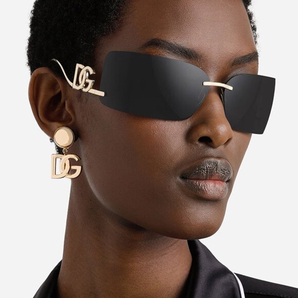 Dolce & Gabbana DG2319 02/87 Sunglasses Gold Rectangle Frame, Dark Grey Lenses main image 6